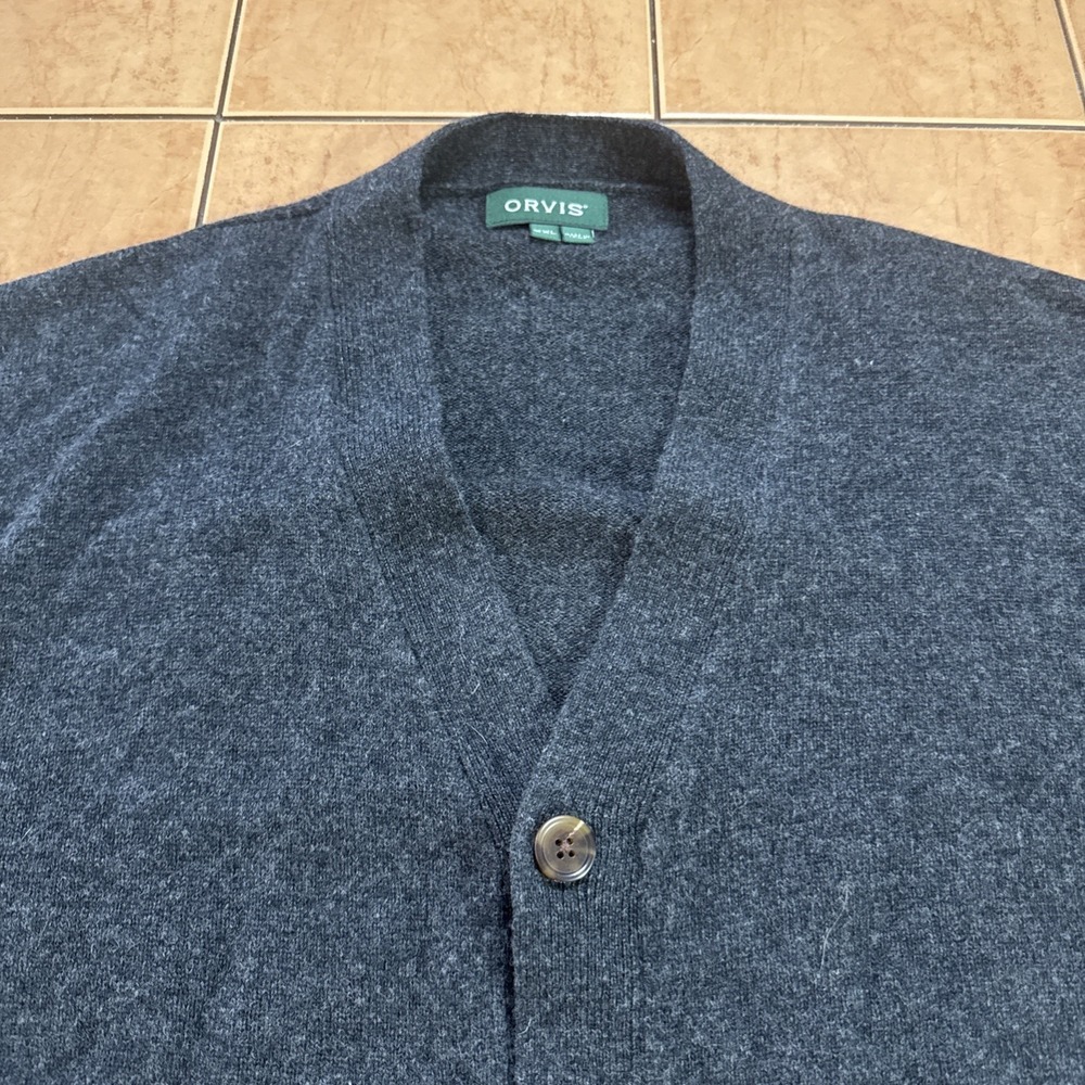 Orvis Cardigan Sweater Mens XXL Charcoal Gray 100% Lambswool V Neck Grandpa - Picture 3 of 9